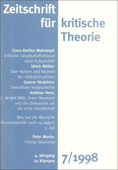 Cover Zeitschrift für kritische Theorie / Zeitschrift für kritische Theorie, Heft 7 (1998)
