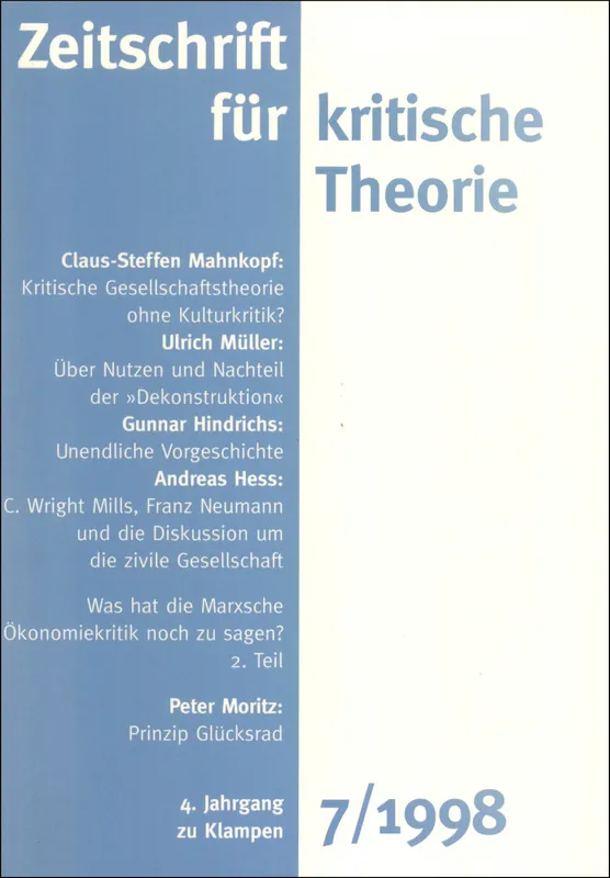 Umschlag zu Zeitschrift für kritische Theorie / Zeitschrift für kritische Theorie, Heft 7 (1998)