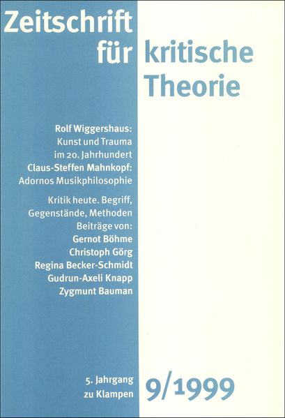 Cover Zeitschrift für kritische Theorie / Zeitschrift für kritische Theorie, Heft 9 (1999)