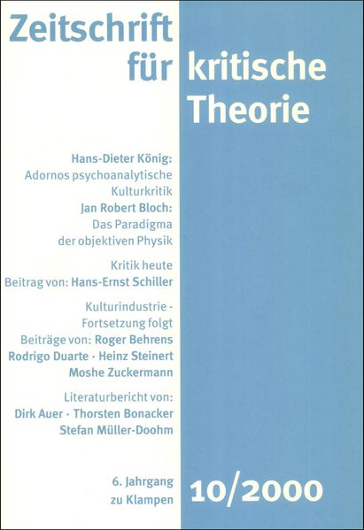 Cover Zeitschrift für kritische Theorie / Zeitschrift für kritische Theorie, Heft 10 (2000)