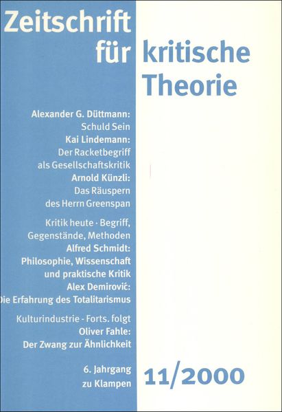 Cover Zeitschrift für kritische Theorie / Zeitschrift für kritische Theorie, Heft 11 (2000)