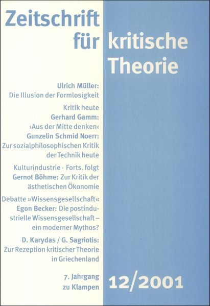 Cover Zeitschrift für kritische Theorie / Zeitschrift für kritische Theorie, Heft 12 (2001)