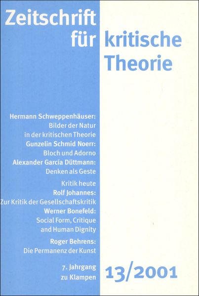 Cover Zeitschrift für kritische Theorie / Zeitschrift für kritische Theorie, Heft 13 (2001)