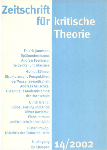 Cover Zeitschrift für kritische Theorie / Zeitschrift für kritische Theorie, Heft 14 (2002)