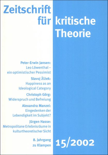 Cover Zeitschrift für kritische Theorie / Zeitschrift für kritische Theorie, Heft 15 (2002)