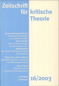 Cover Zeitschrift für kritische Theorie / Zeitschrift für kritische Theorie, Heft 16 (2003)