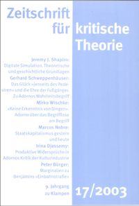 Cover Zeitschrift für kritische Theorie / Zeitschrift für kritische Theorie, Heft 17 (2003)