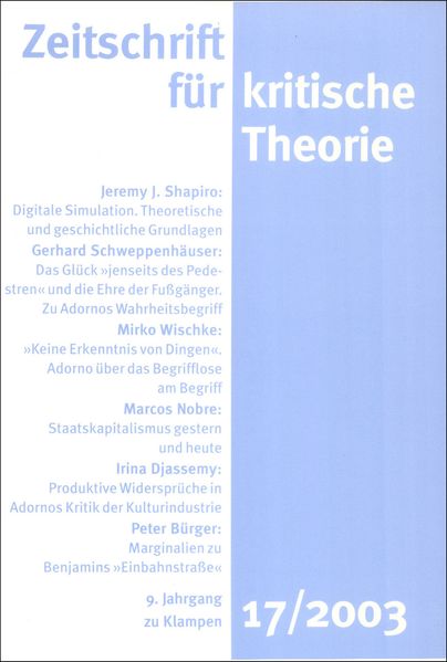 Cover Zeitschrift für kritische Theorie / Zeitschrift für kritische Theorie, Heft 17 (2003)