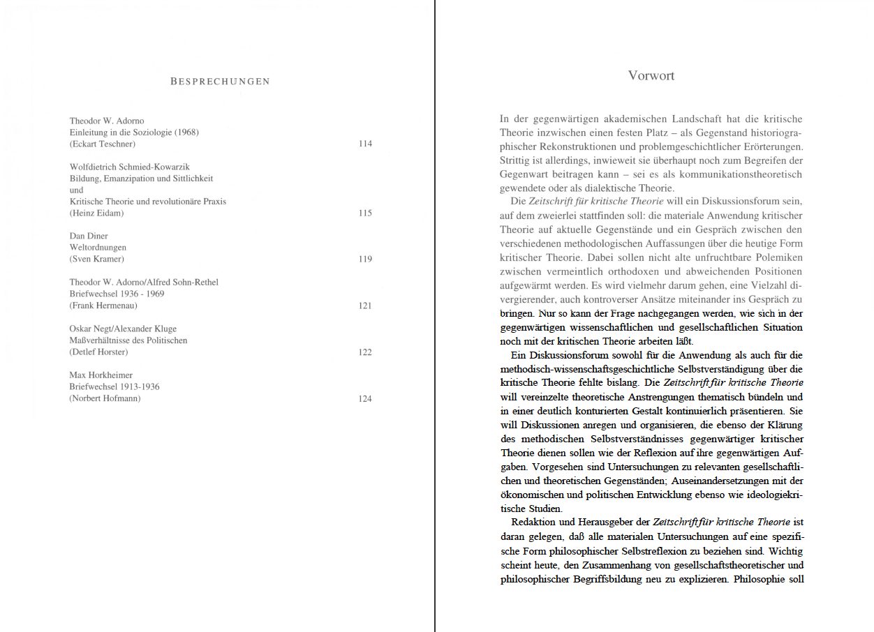 Blick ins Buch zu Zeitschrift für kritische Theorie / Zeitschrift für kritische Theorie, Heft 1 (1995)