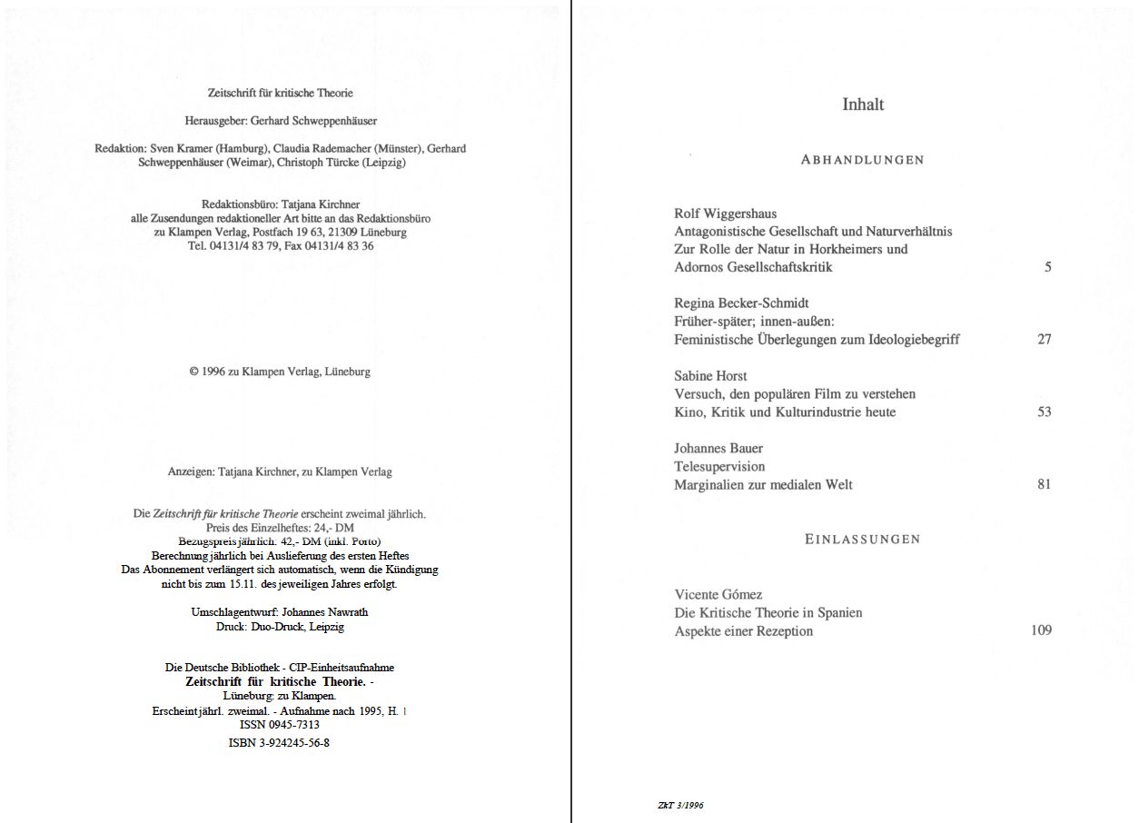 Blick ins Buch zu Zeitschrift für kritische Theorie / Zeitschrift für kritische Theorie, Heft 3 (1996)