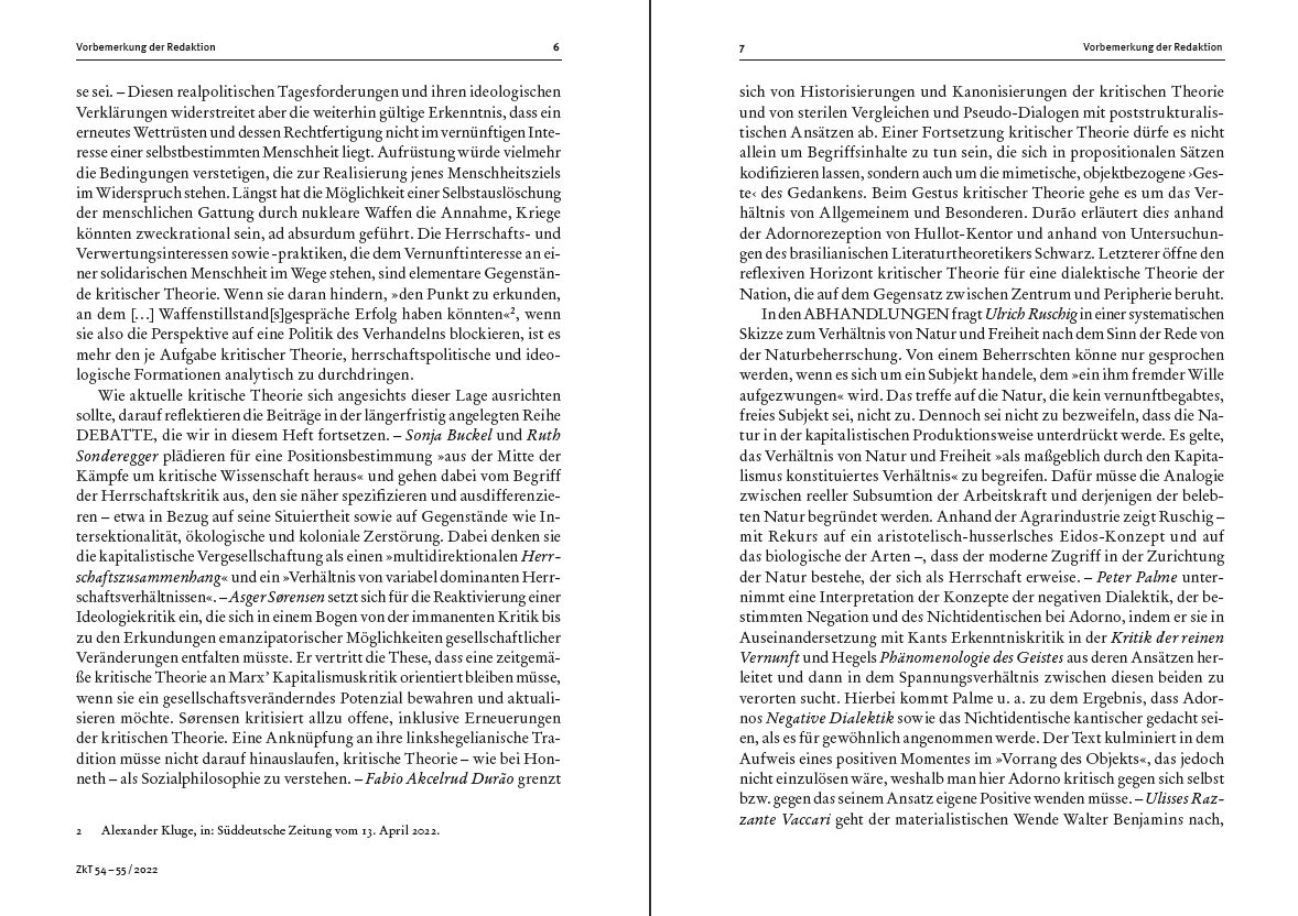 Blick ins Buch zu Zeitschrift für kritische Theorie / Zeitschrift für kritische Theorie, Heft 54/55 (2022)