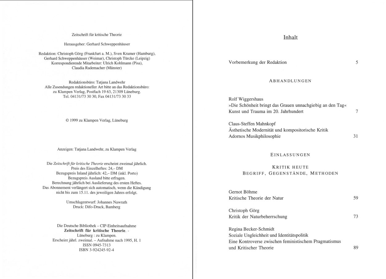 Blick ins Buch zu Zeitschrift für kritische Theorie / Zeitschrift für kritische Theorie, Heft 9 (1999)
