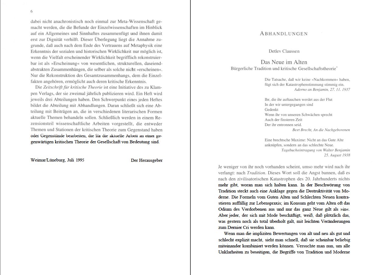 Blick ins Buch zu Zeitschrift für kritische Theorie / Zeitschrift für kritische Theorie, Heft 1 (1995)